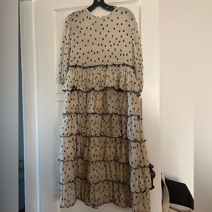 Ganni Lowell Polka-Dot Ruffled Tiered Midi Dress